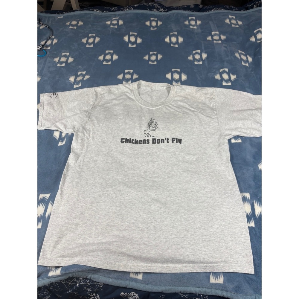 SkiFly Chickens Don't Fly Vintage Gray Heather Graphic Skiing T-Shirt Mens L